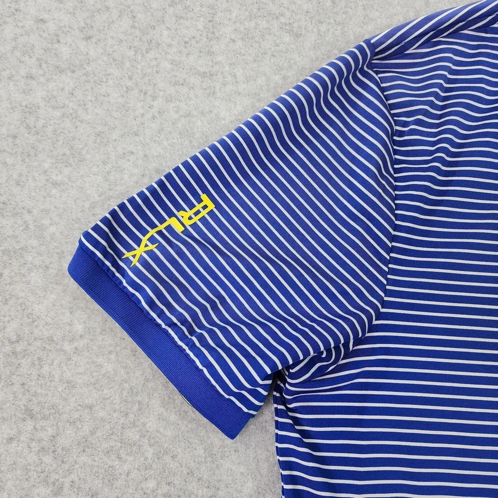 Ralph Lauren RLX Polo Mens Size Large‎ Blue Stripe Button Shirt Flaw On Collar.